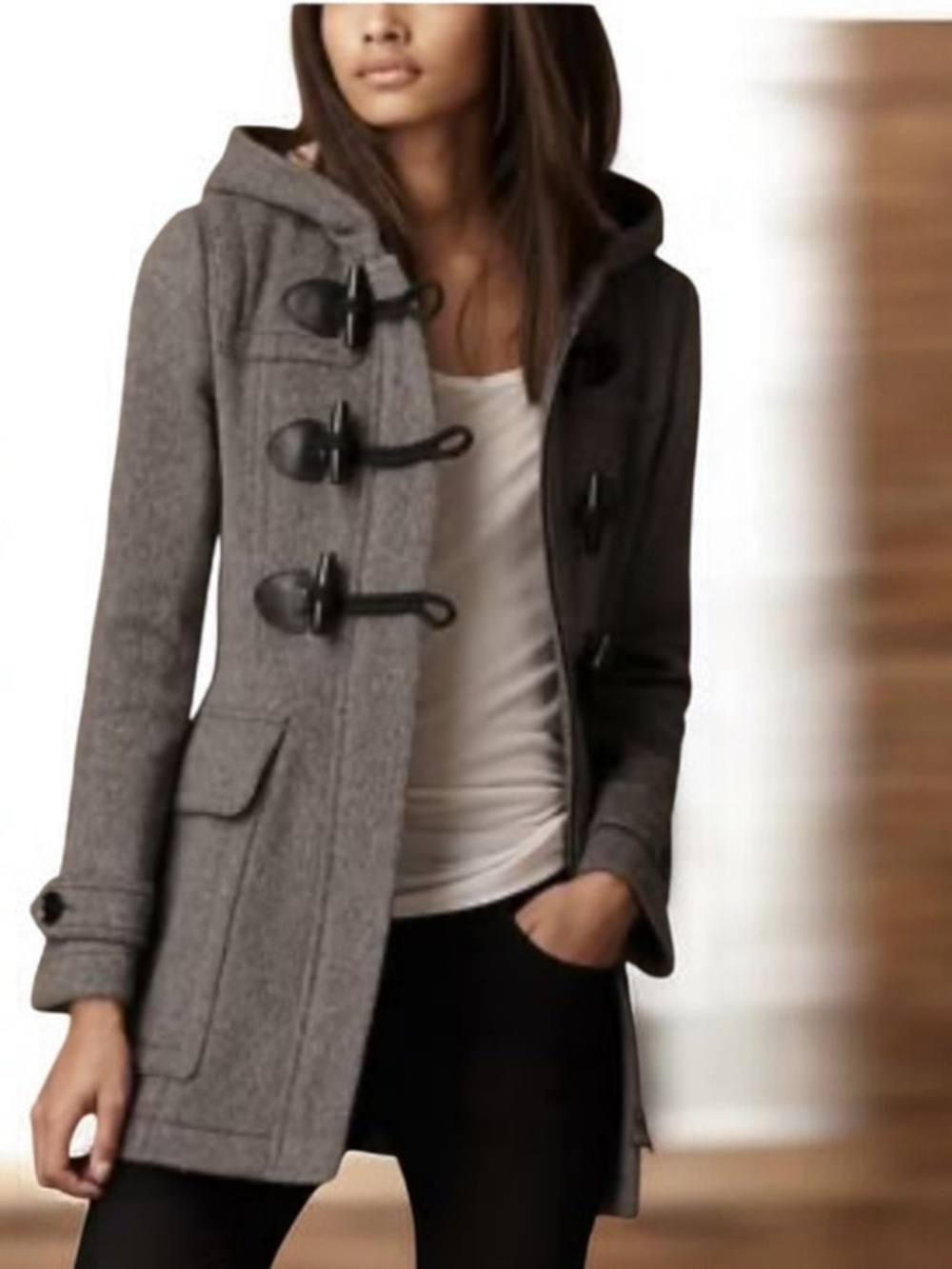 Burberry Wool Anthracite Romenia Made Duffle Coat Size 4